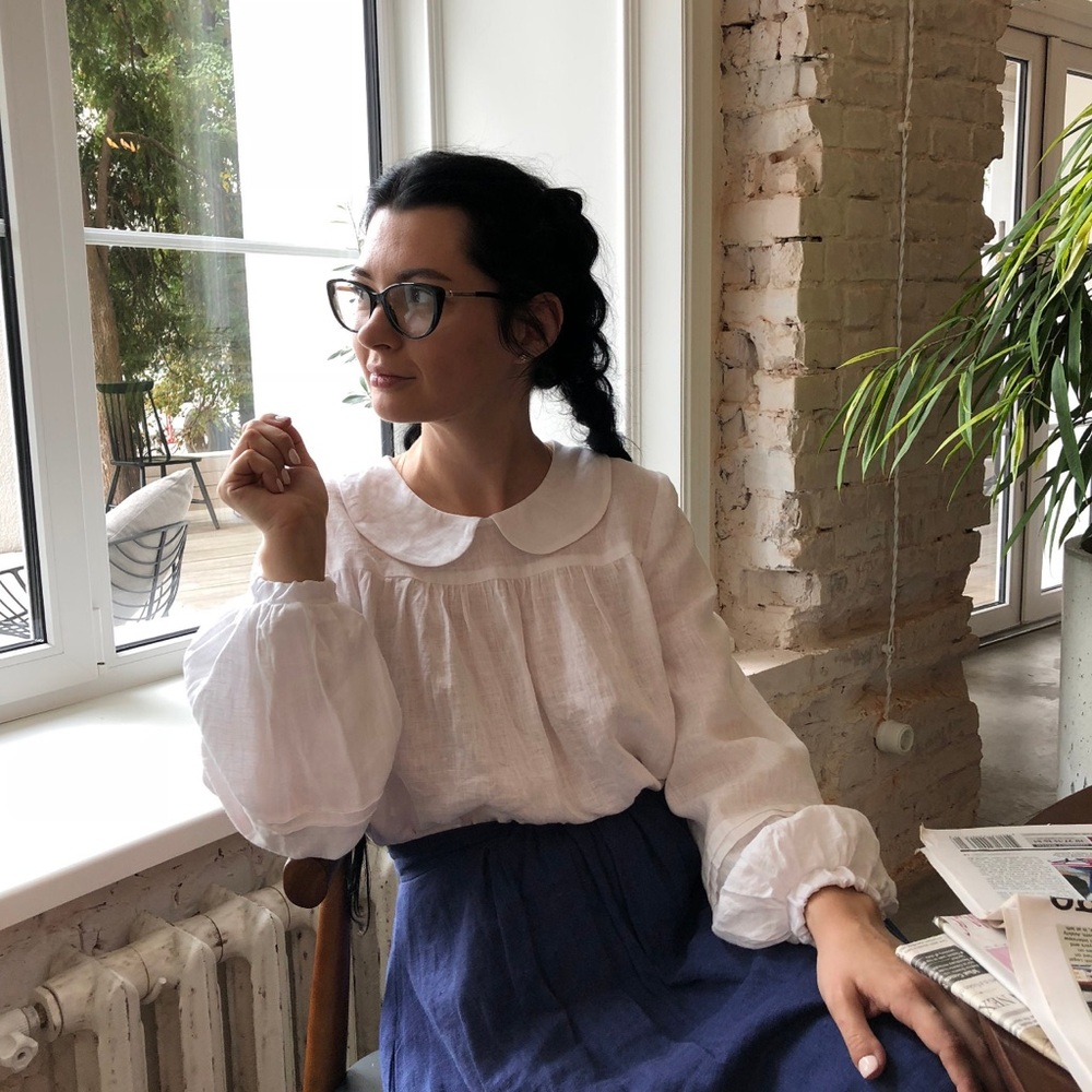 Handmade Peter Pan Collar Victorian Style Puff Sleeve Blouse